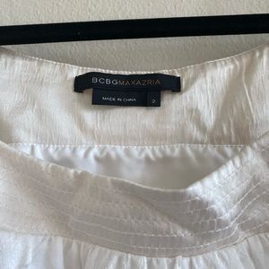 BCBG Maxazaria White Mini Dress with satin & embroidered white polka dots Size 2